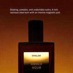 CYKLAR Amber Hour label design emphasizes premium fragrance branding.