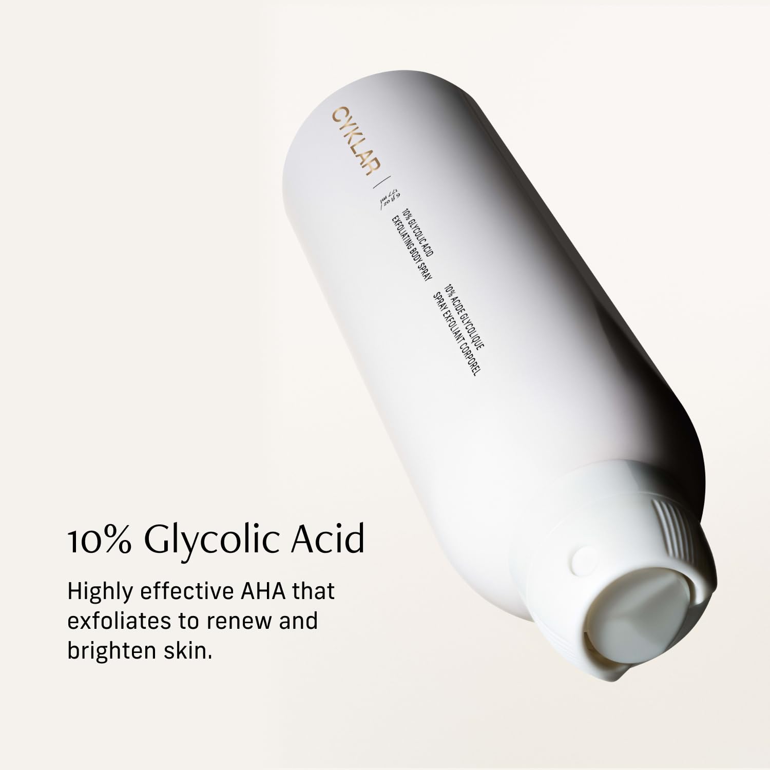 CYKLAR glycolic spray texture closeup showing gentle exfoliation