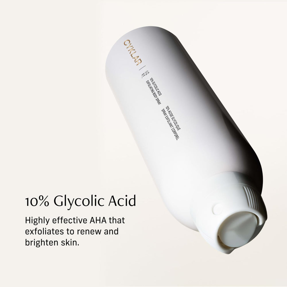 CYKLAR glycolic spray texture closeup showing gentle exfoliation
