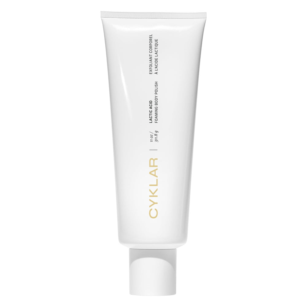 CYKLAR lactic acid foaming polish closeup showing creamy foam for gentle exfoliation