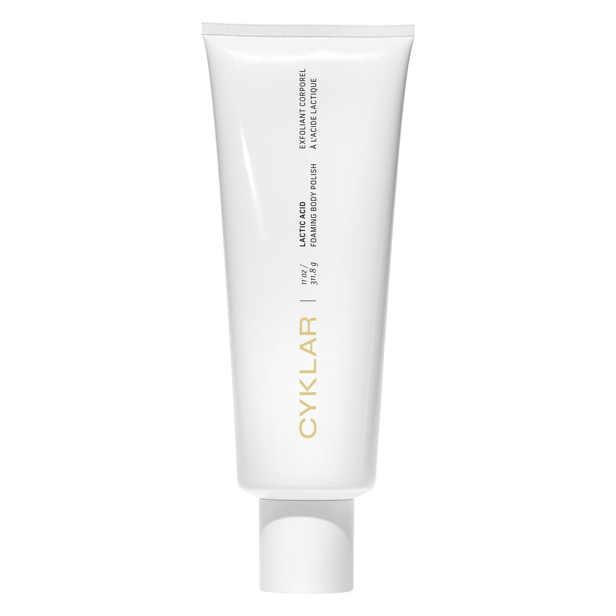 CYKLAR lactic acid foaming polish closeup showing creamy foam for gentle exfoliation