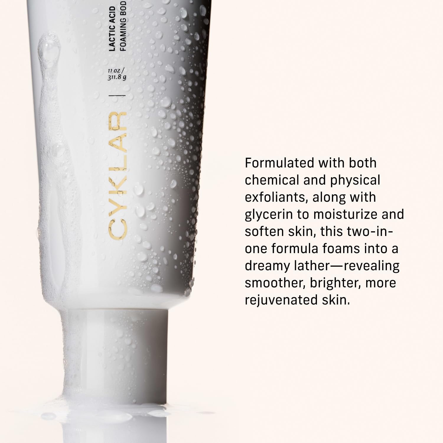 CYKLAR bottle with glycerin droplets highlighting hydration after exfoliation