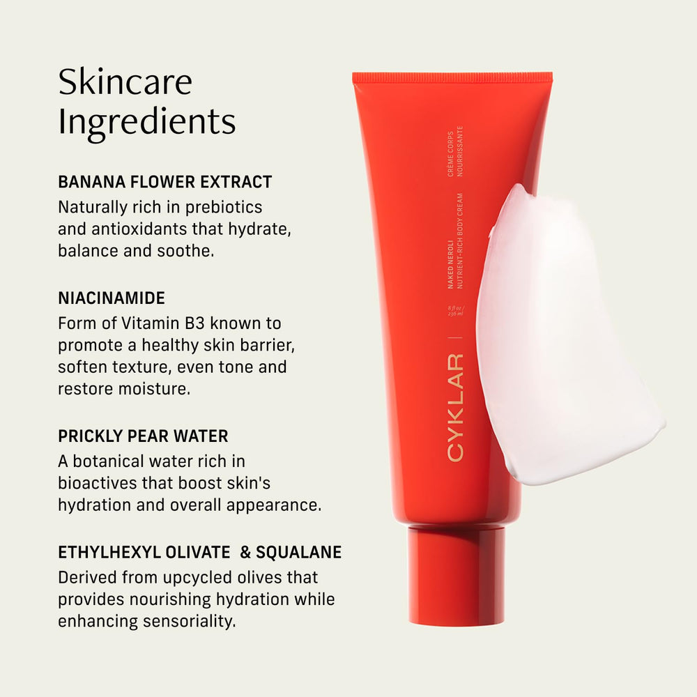 CYKLAR Niacinamide and Banana Flower support skin barrier and softness.