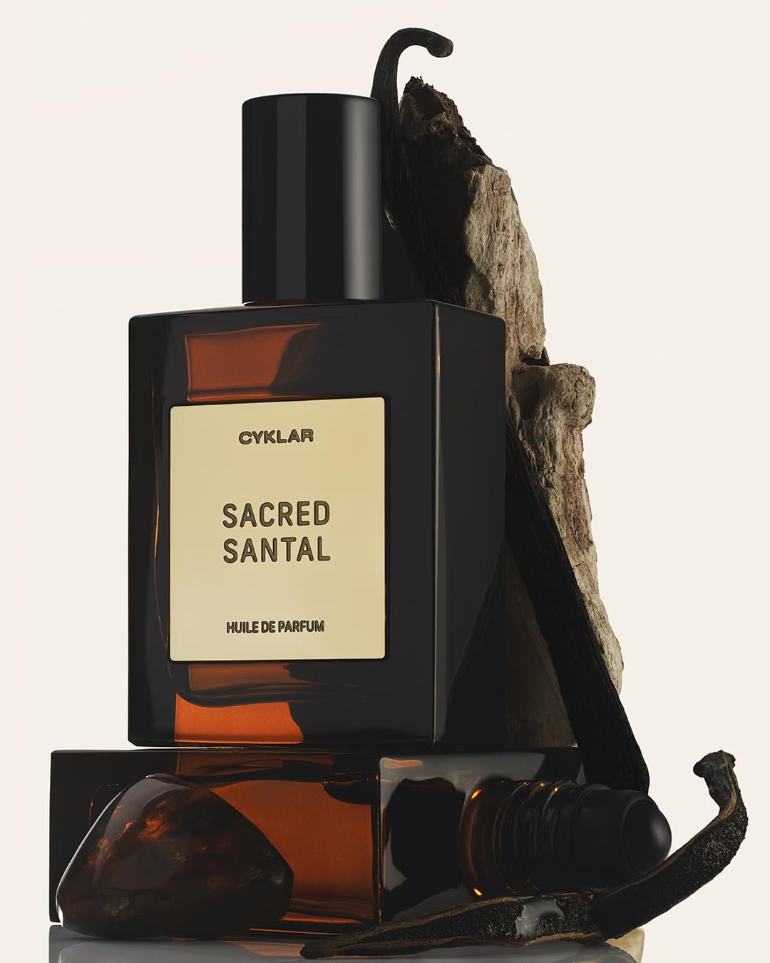 CYKLAR Sacred Santal bottle side view highlighting intimate fragrance.