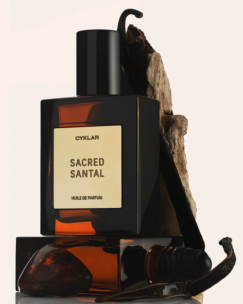 CYKLAR Sacred Santal bottle side view highlighting intimate fragrance.