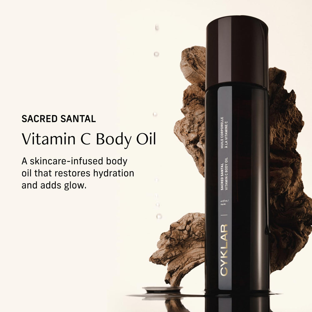 CYKLAR Sacred Santal scent bottle shows warm sandalwood notes.