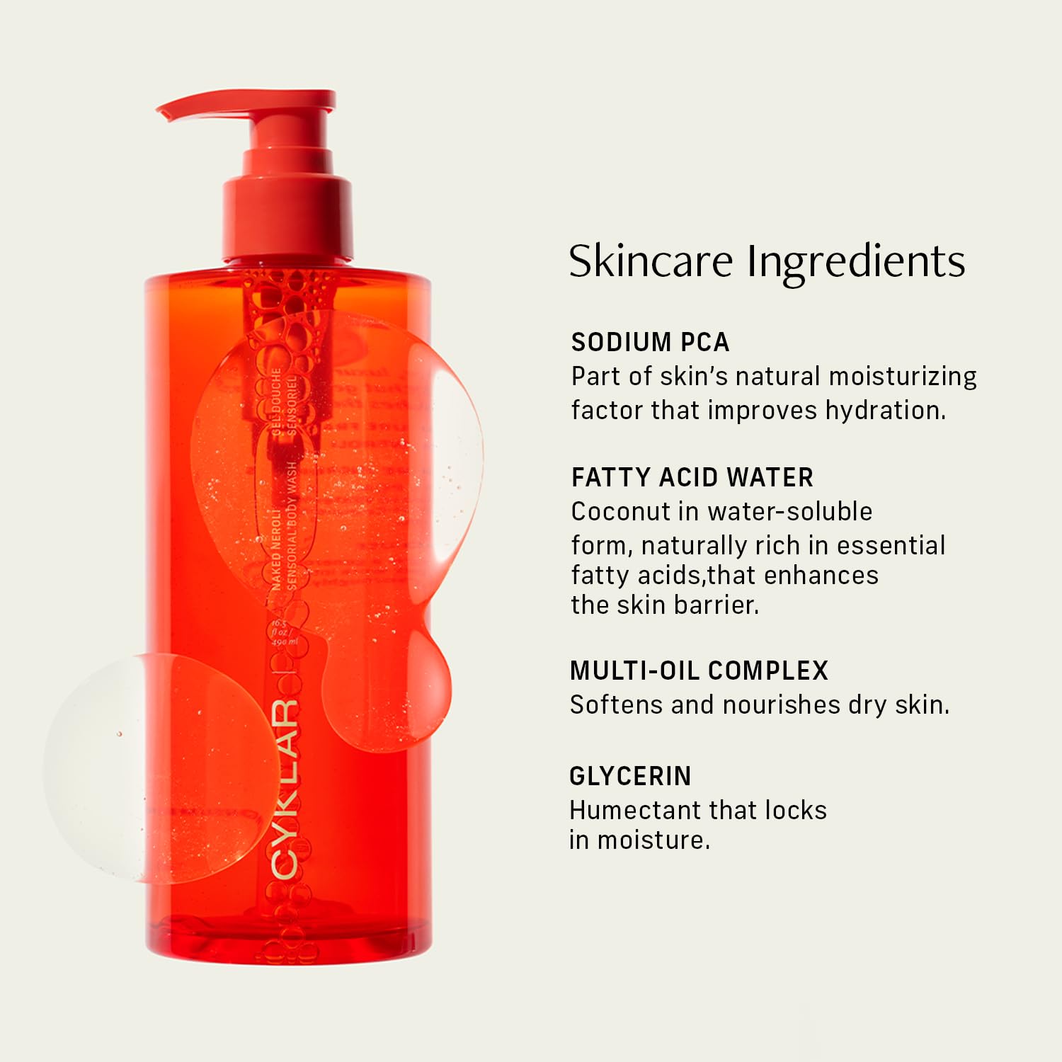 CYKLAR bottle in a luxurious bathroom scene evokes daily self-care and indulgent cleansing.