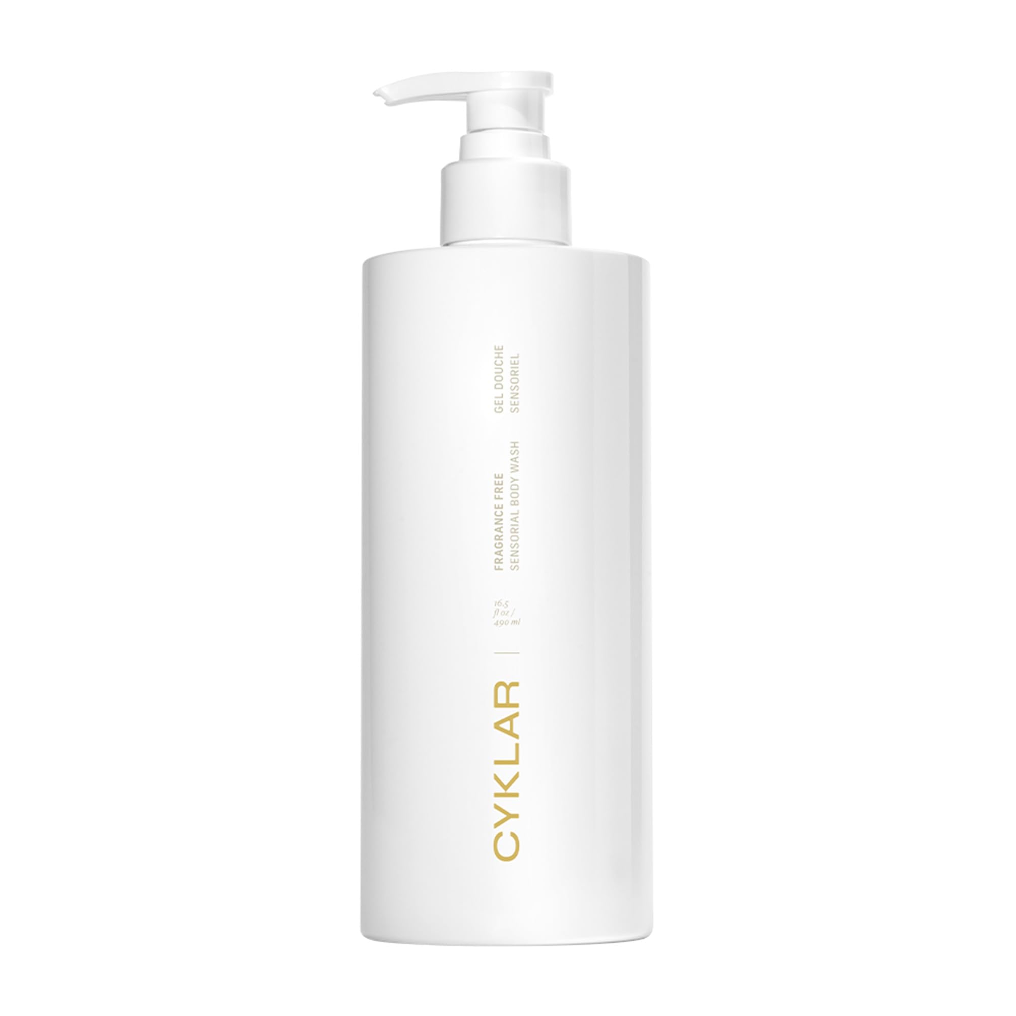 CYKLAR Sensorial Body Wash bottle pour for a hydrating, fragrance-free cleanse suitable for sensitive skin.