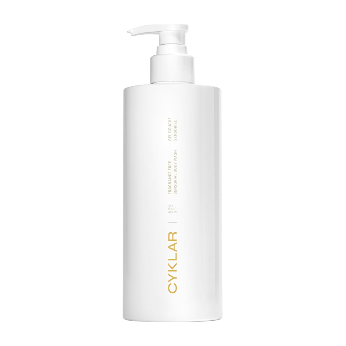 CYKLAR Sensorial Body Wash bottle pour for a hydrating, fragrance-free cleanse suitable for sensitive skin.