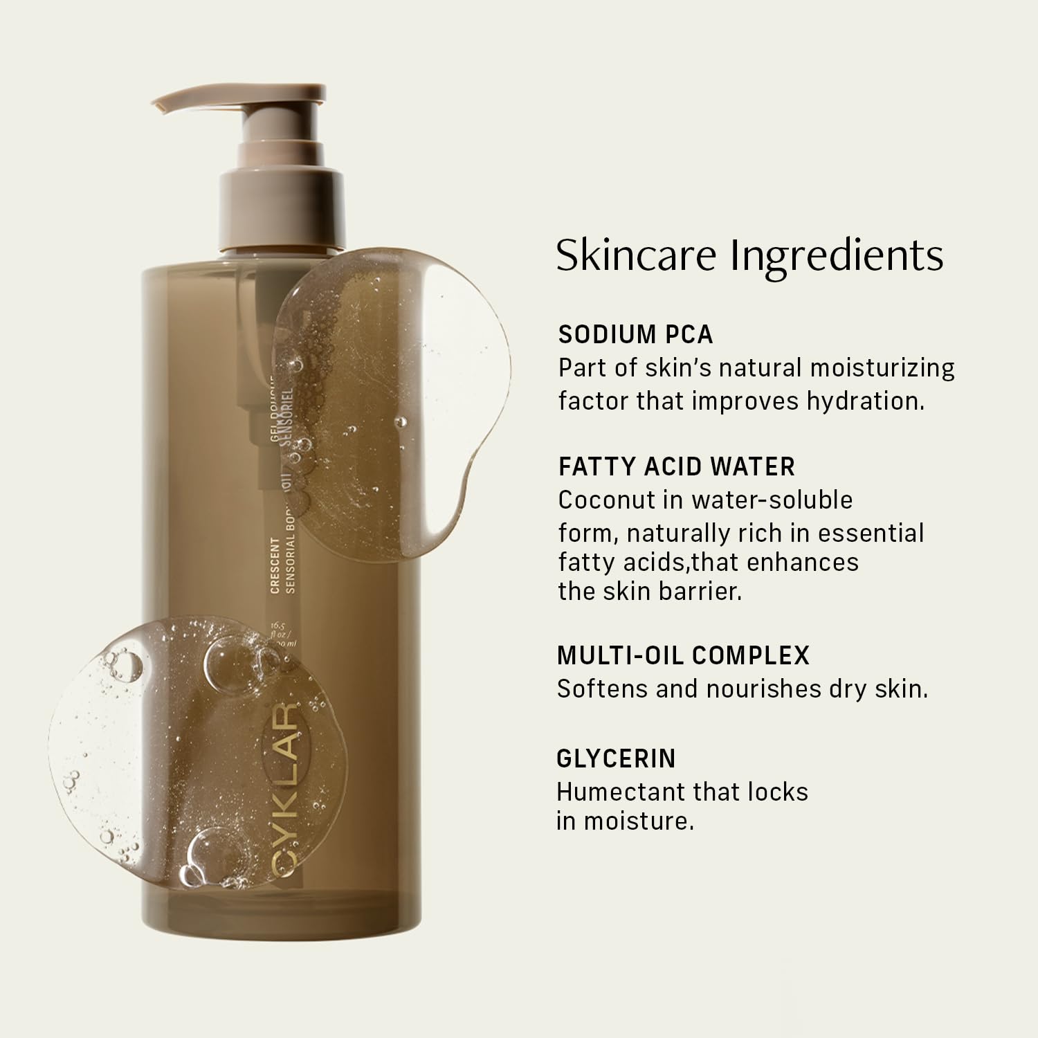 CYKLAR Crescent bottle in a steamy shower evokes comforting scent.