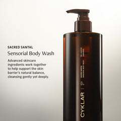 CYKLAR Sensorial Body Wash rich-lather emphasizes silky cleanse and gentle skin nourishment.