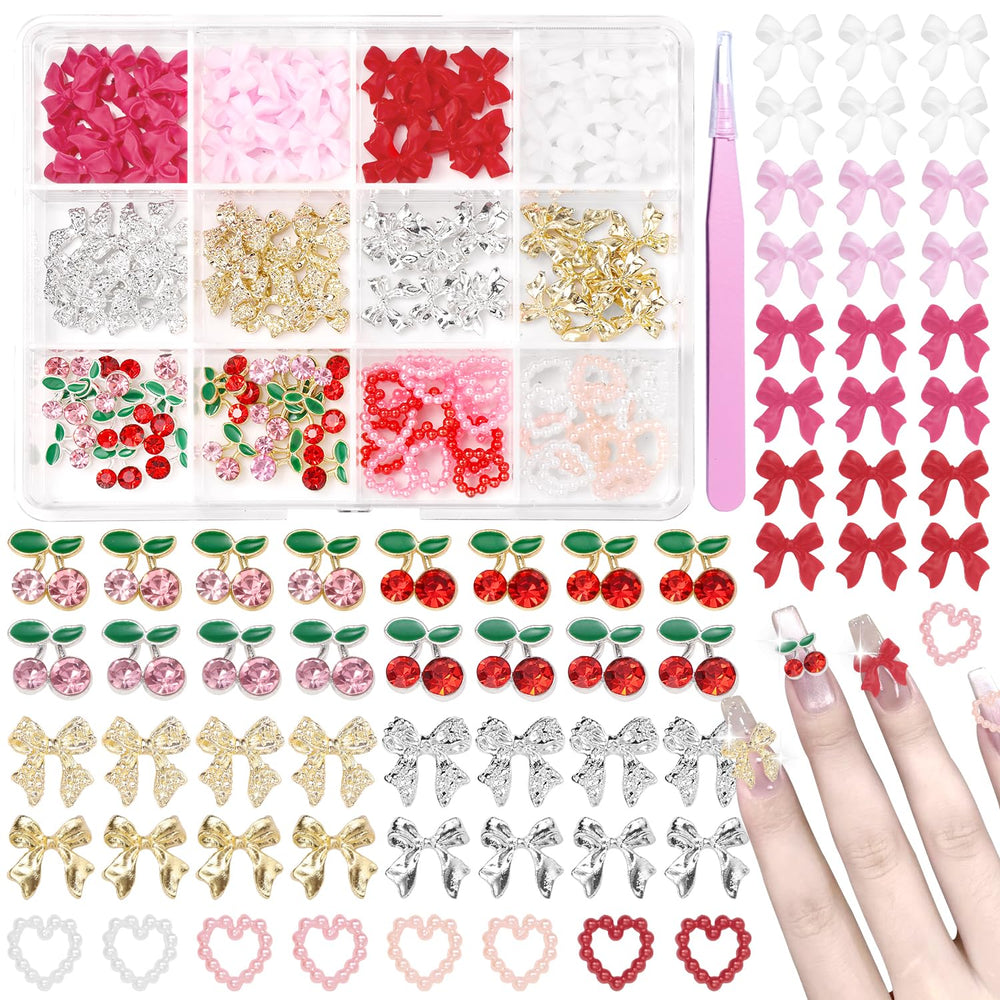 Cynailli 3D nail gems box with tweezers for precise, quick nail art application.