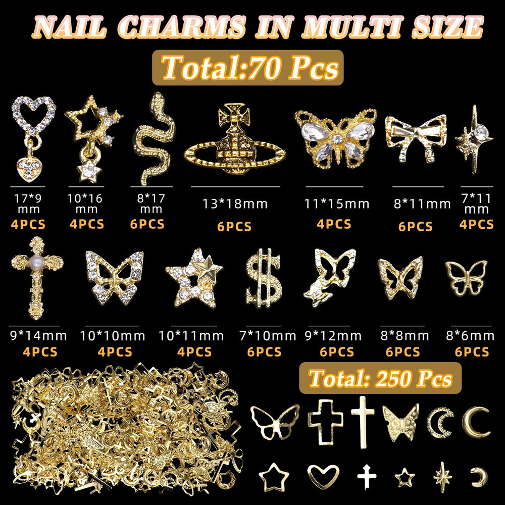 Cynailli gold nail studs packaging box highlights organized storage and easy access.