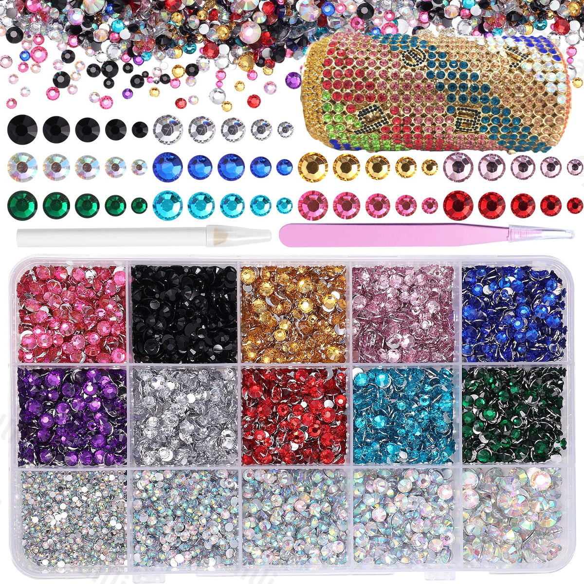 Cynailli rhinestones-kit-box showing organized grids for versatile DIY decoration.