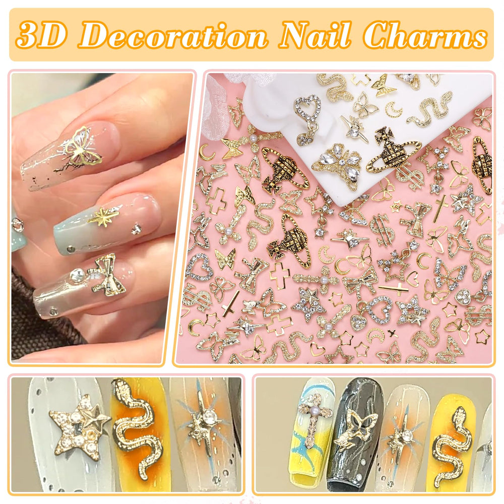 Cynailli rivet gold nail charms detail adds texture and shine to manicures.