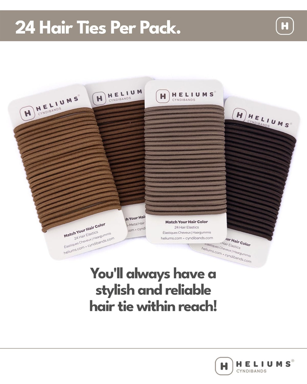 Cyndibands gray hair ties blend seamlessly for professional, casual, and sporty looks.
