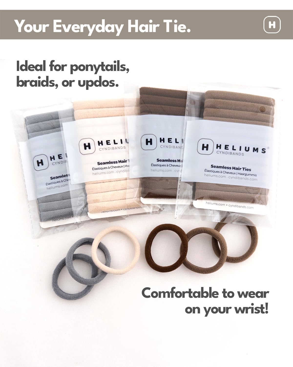 Cyndibands light brown hair ties in hair showing gentle hold