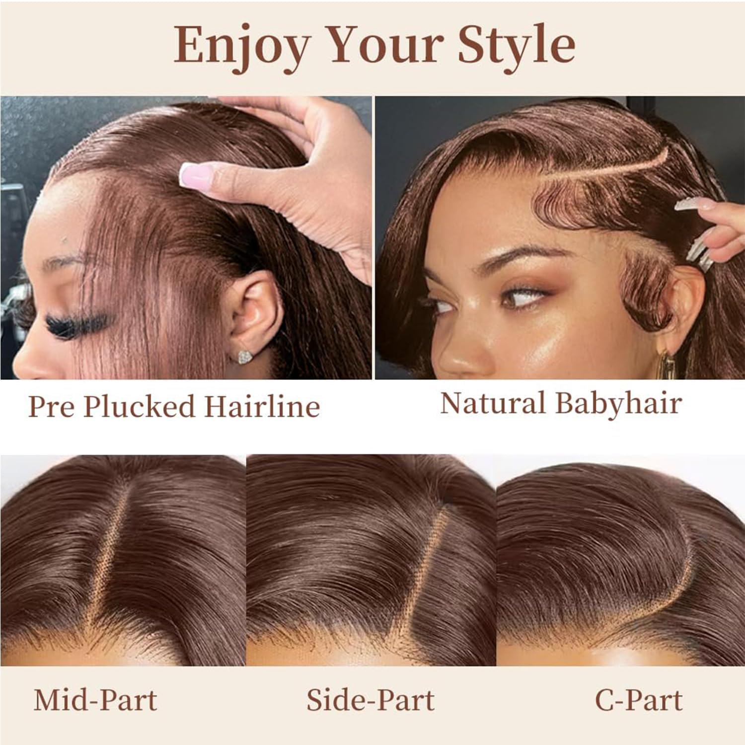 Cypha pre-plucked natural-parting wig for versatile styling options.