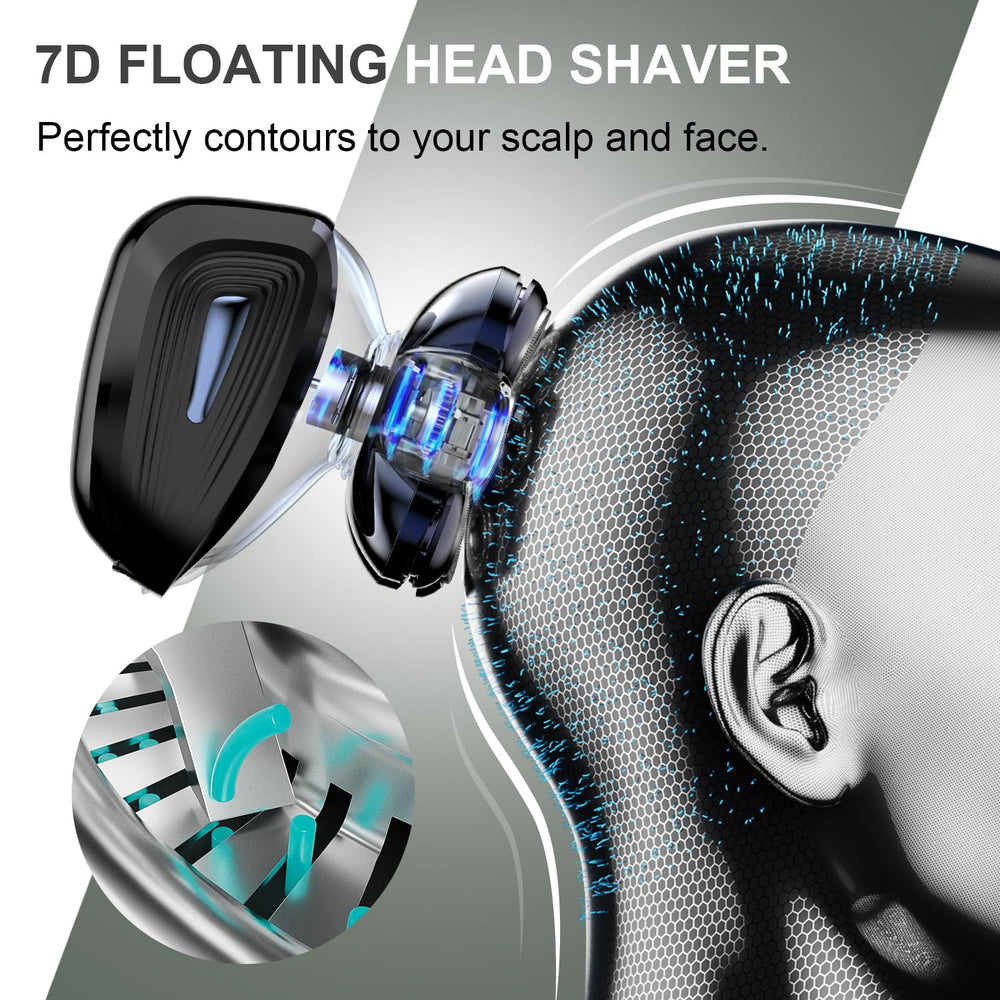 Cyruzi 7D floating flex head adapts to scalp curves for smooth shaving.