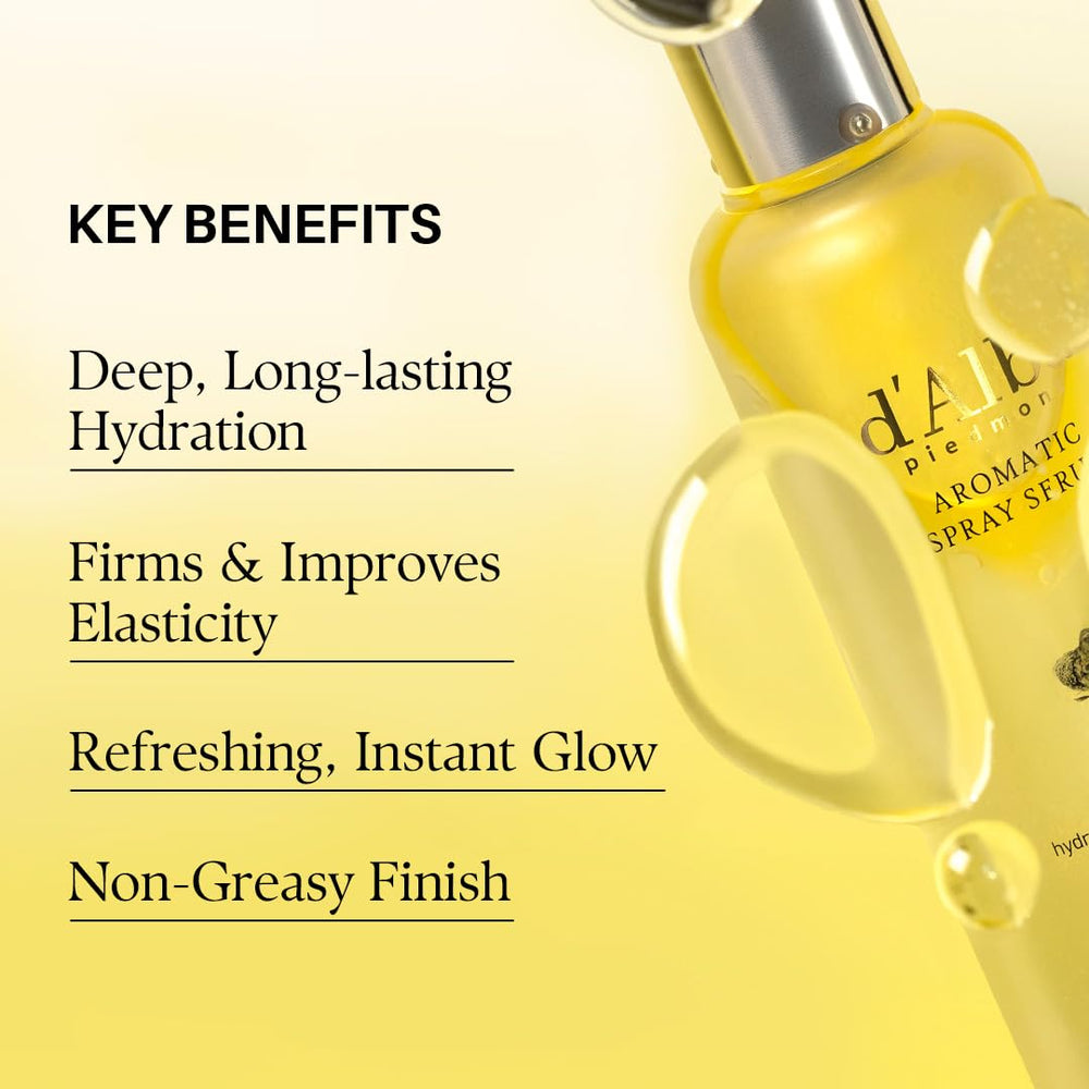 d'alba Piedmont hydration mist on skin demonstrates cooling sensation and refreshed look.