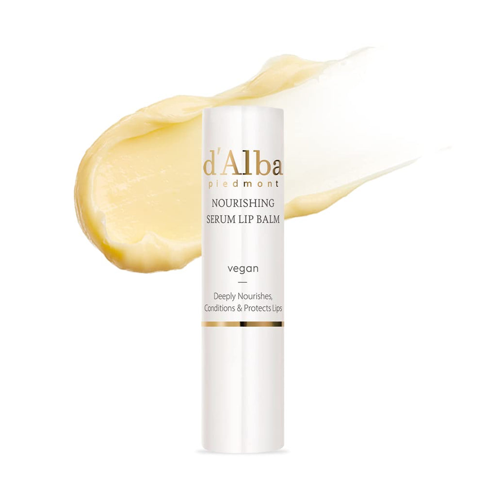d'alba Piedmont lip balm close-up shows smooth texture and hydration for lips.