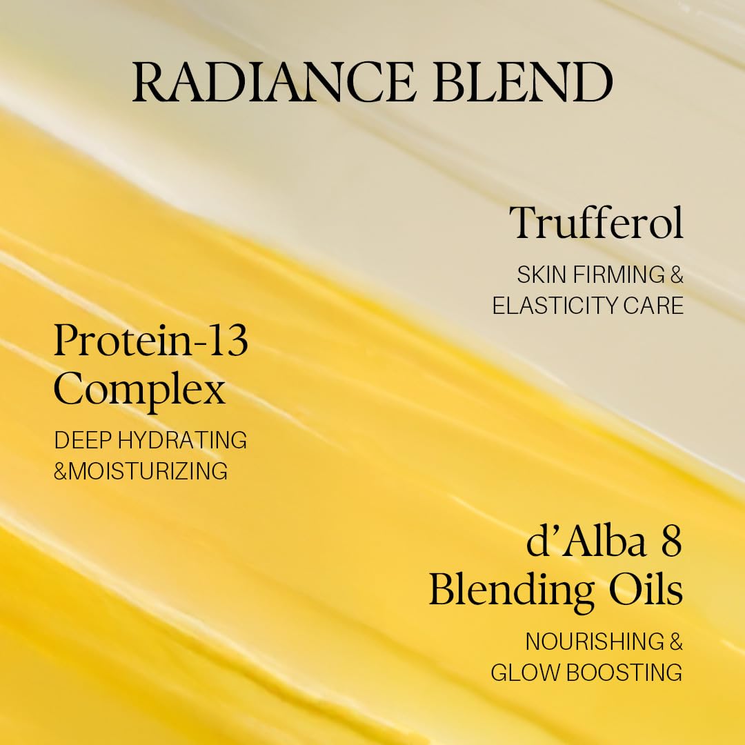 d'alba Piedmont nourishing-serum bottle with truffle imagery emphasizes hydration and skin nourishment.