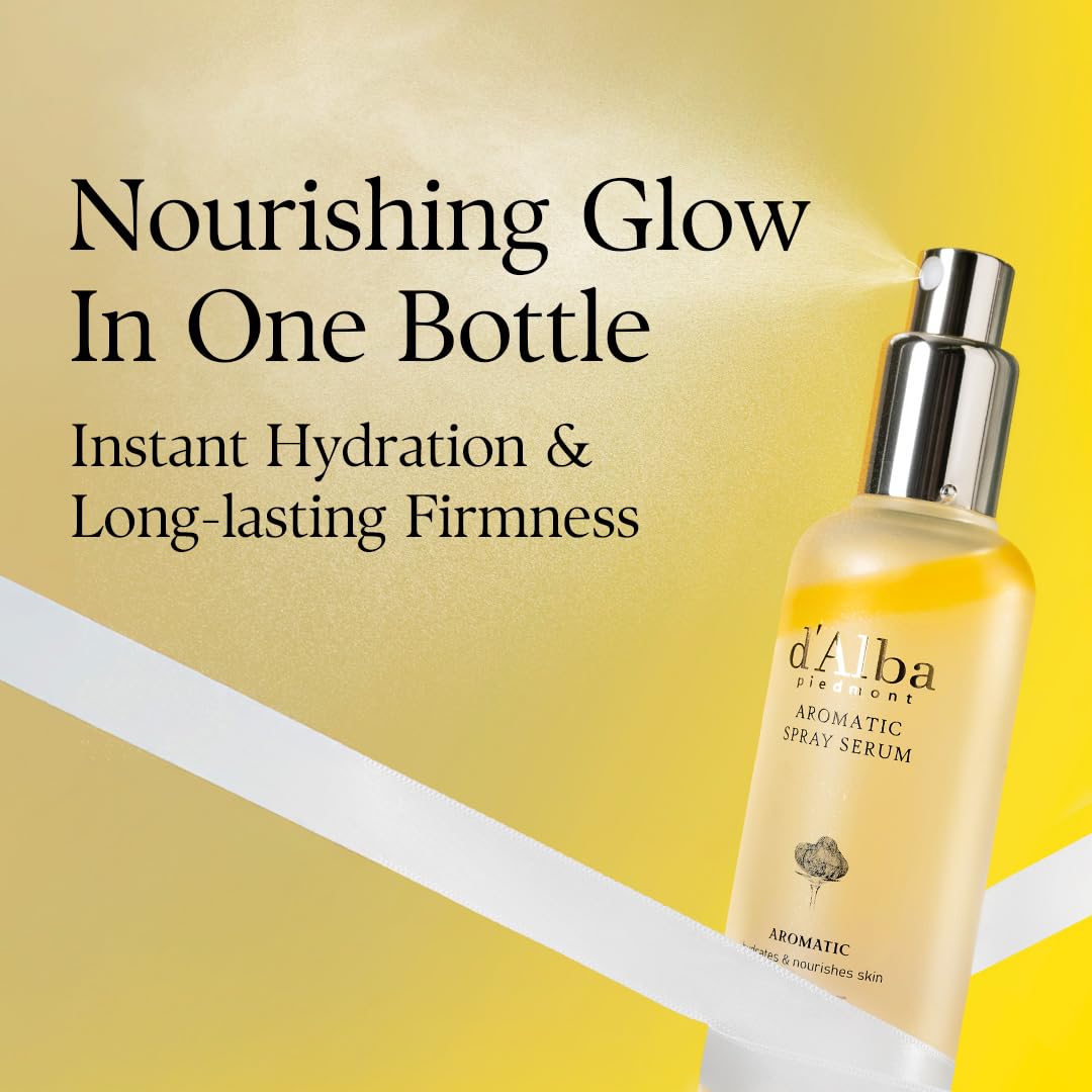 d'alba Piedmont spray serum being spritzed for instant hydration and refresh.