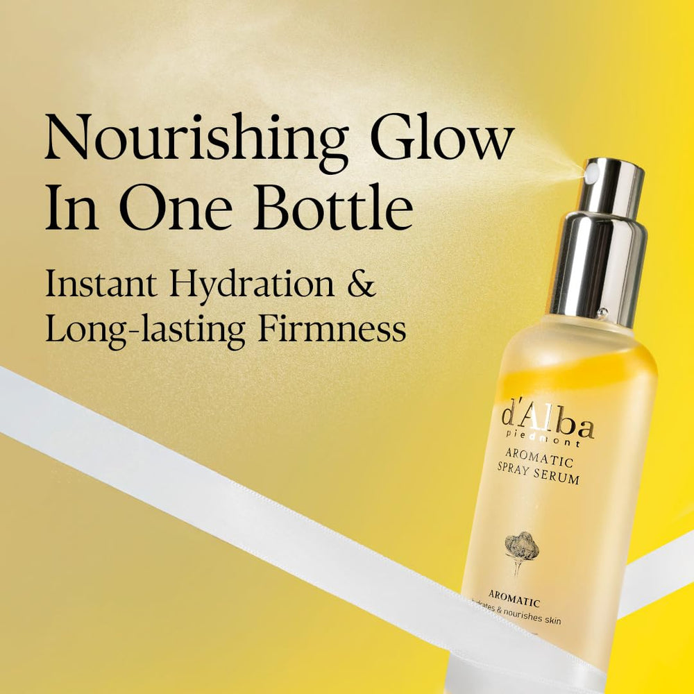 d'alba Piedmont spray serum being spritzed for instant hydration and refresh.