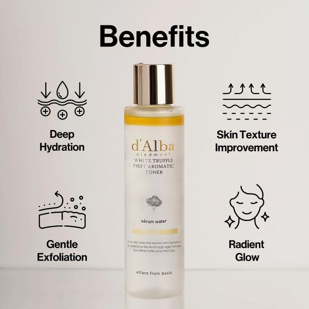 d'alba Piedmont truffle toner green-tea-extract image highlights pore-tightening and refreshing properties.