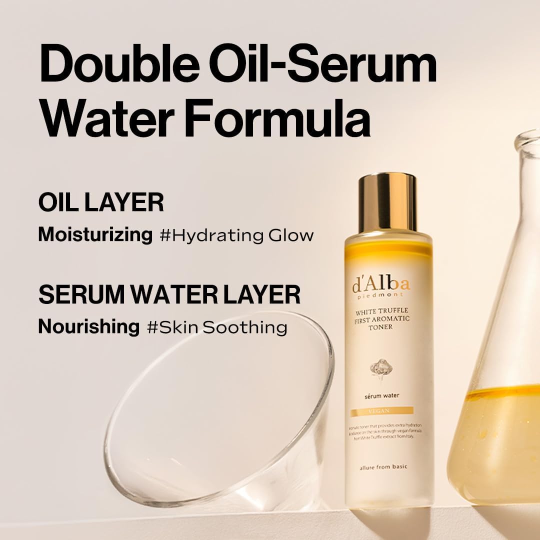 d'alba Piedmont truffle toner packaging reflects vegan-certified formula and hypoallergenic care.