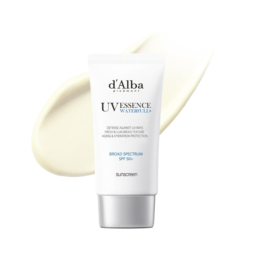 d'alba Piedmont Waterfull Essence Sunscreen bottle shows lightweight protection for daily wear.