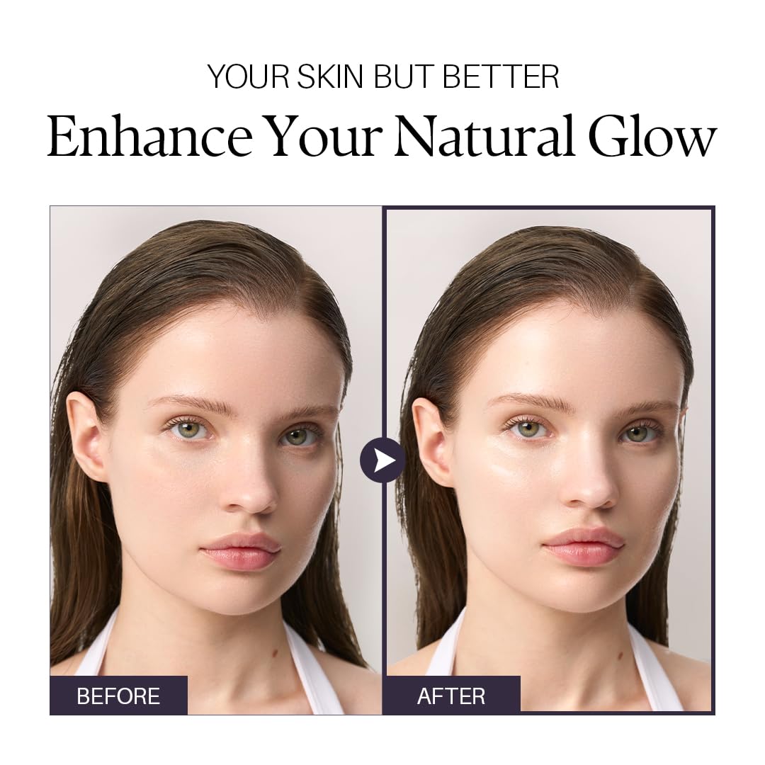 d'alba Piedmont Waterfull Tone-Up Sunscreen Serum on cheek showing natural dewy radiance.