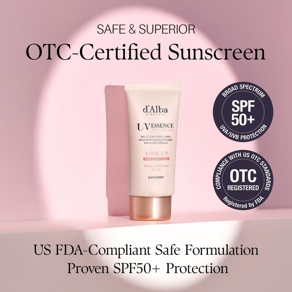 d'alba Piedmont Waterfull Tone-Up Sunscreen Serum spread on hand demonstrates easy, lightweight texture for comfortable application.