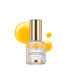 The d'alba Piedmont White Truffle Serum bottle closeup hints at luxurious hydration and smoothing.