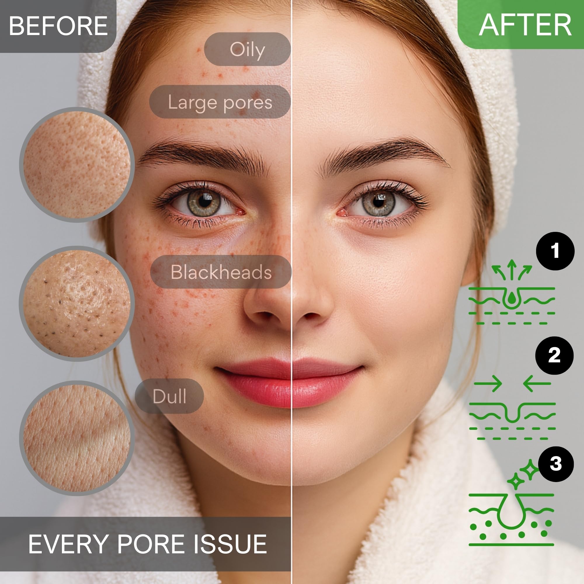 DAAZZS Nose closeup reveals lifted pores for a smoother appearance.