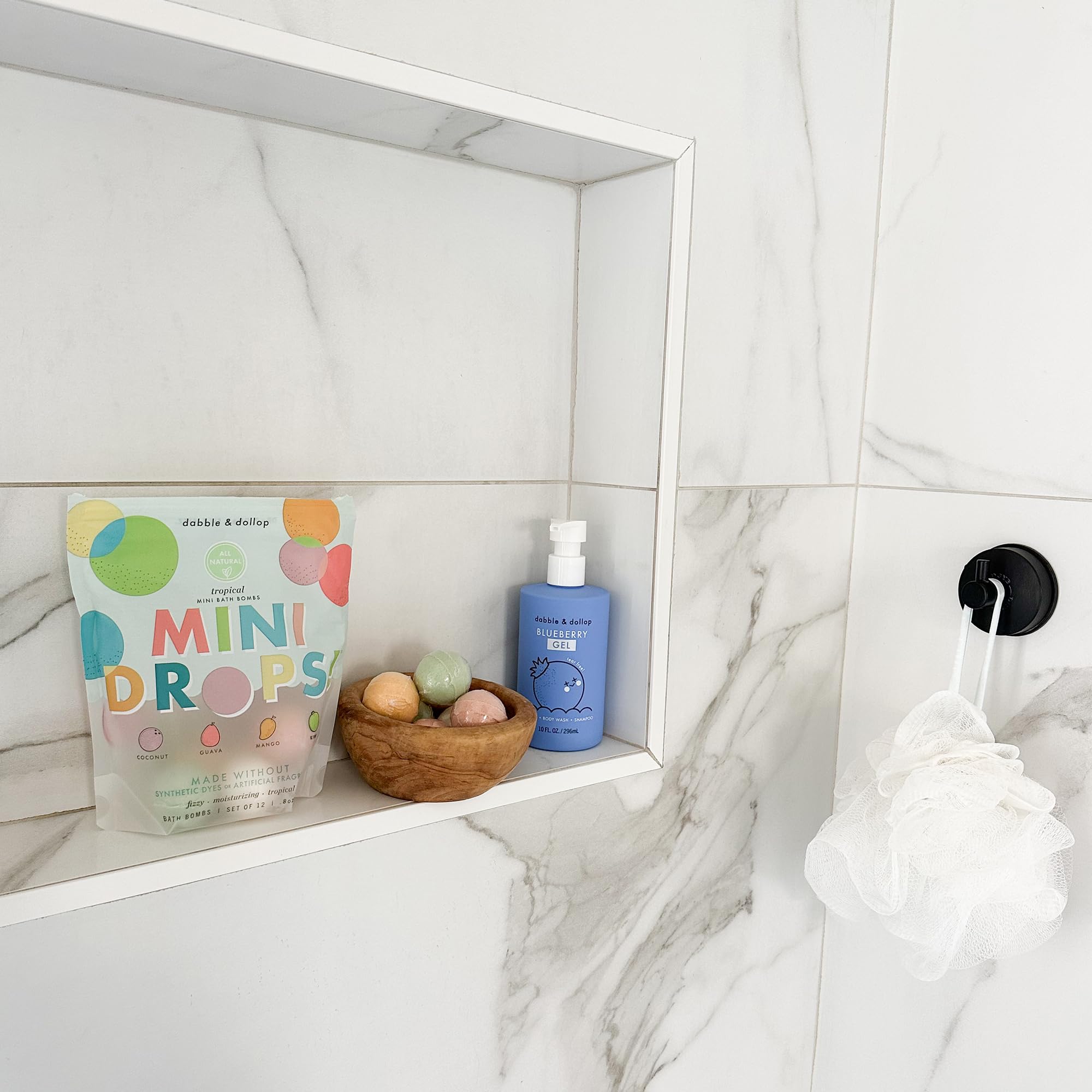 Dabble & Dollop Resealable Pouch with Fresh Fruit Bath Bombs