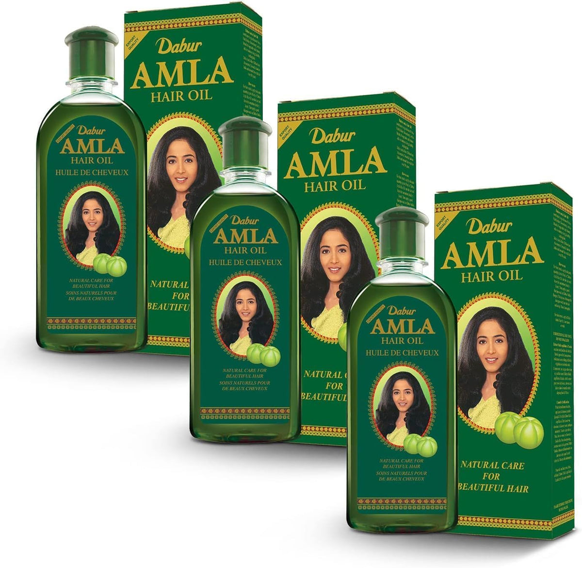 Dabur Amla Hair Oil bottle on shelf promoting scalp nourishment.