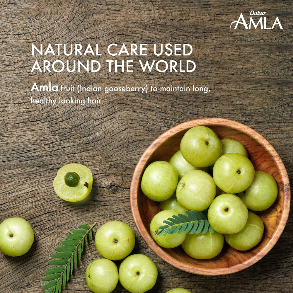 Dabur Amla Hair Oil hair-shine closeup reveals glossy strands.