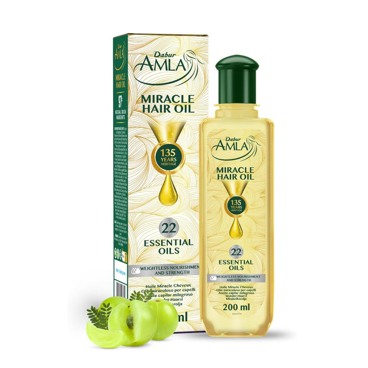 Dabur Amla Luxe Hair Oil bottle highlights lightweight nourishment for all hair types
