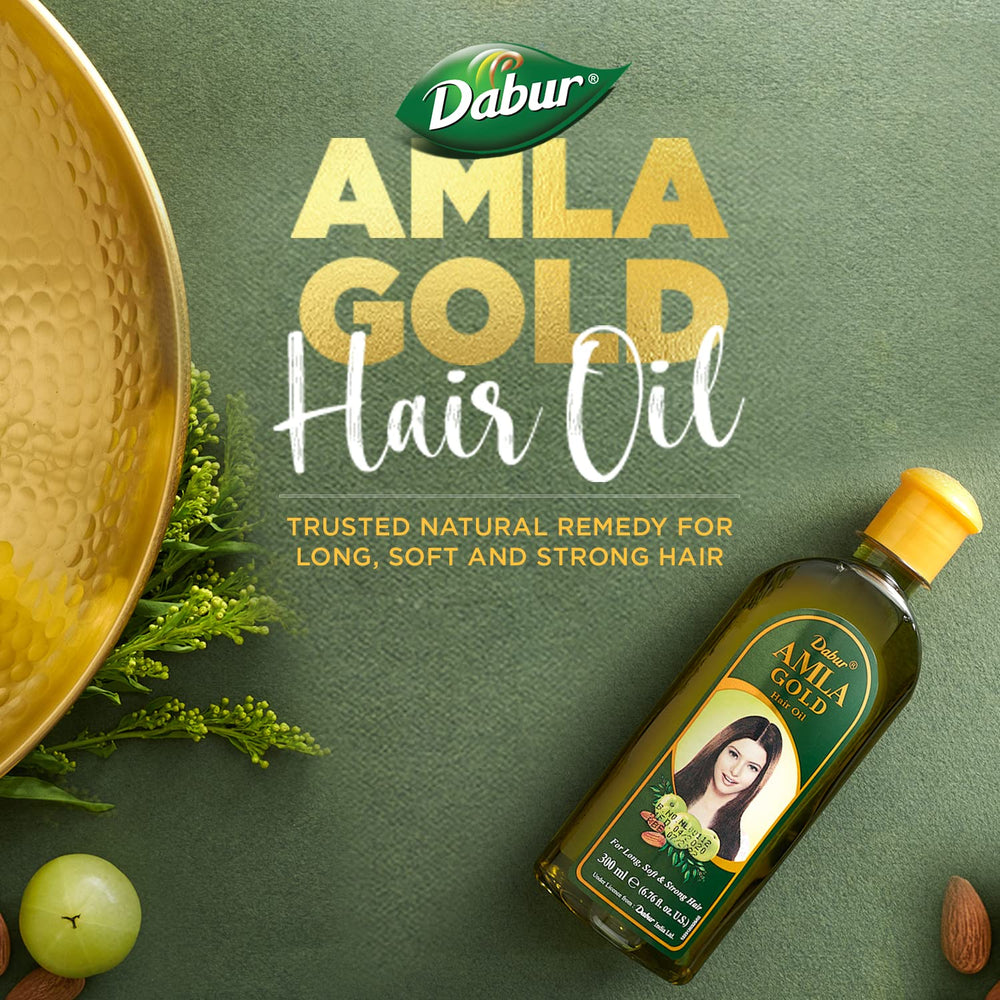 Dabur Vatika Amla Hair Oil pour action demonstrates easy scalp massage and even distribution.