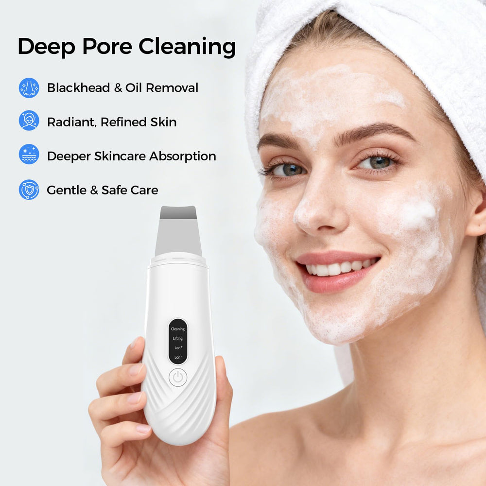 DABZAL Skin Scrubber Ion Plus mode targets impurities for brighter skin