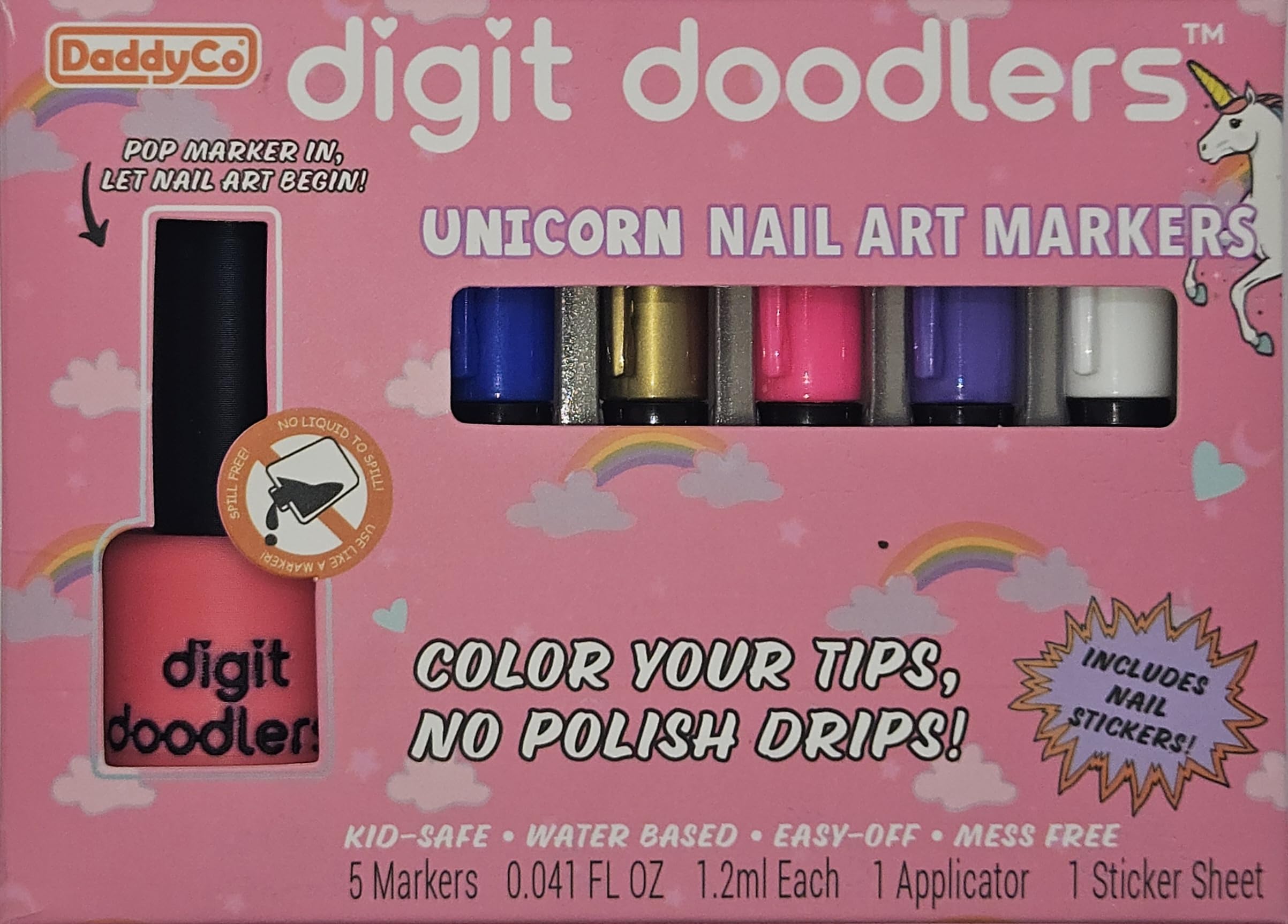 DaddyCo Unicorn Nail Art Markers packaging ready for mess-free kid creativity.