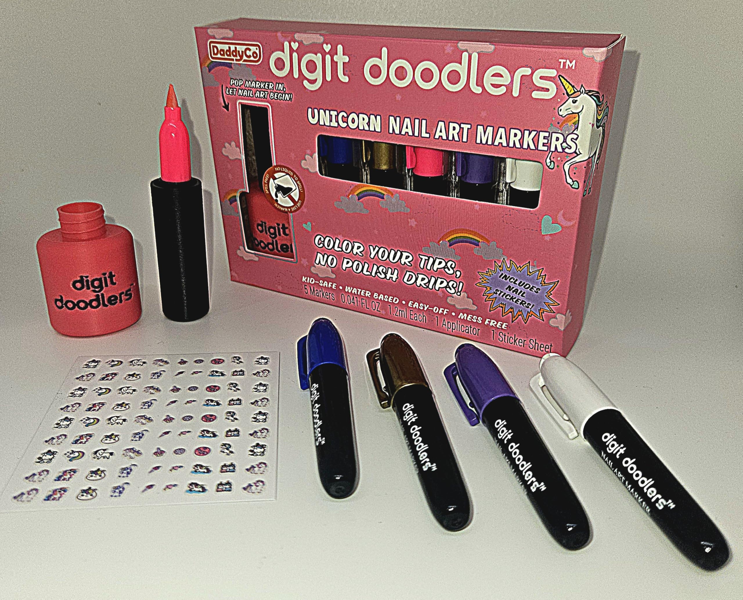 DaddyCo nail-polish-bottle-applicator close-up for precise, kid-friendly designs.