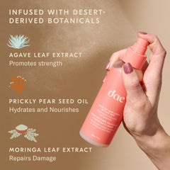 DAE Agave Dry Heat Protection Spray mist demonstrates quick-drying application and even distribution