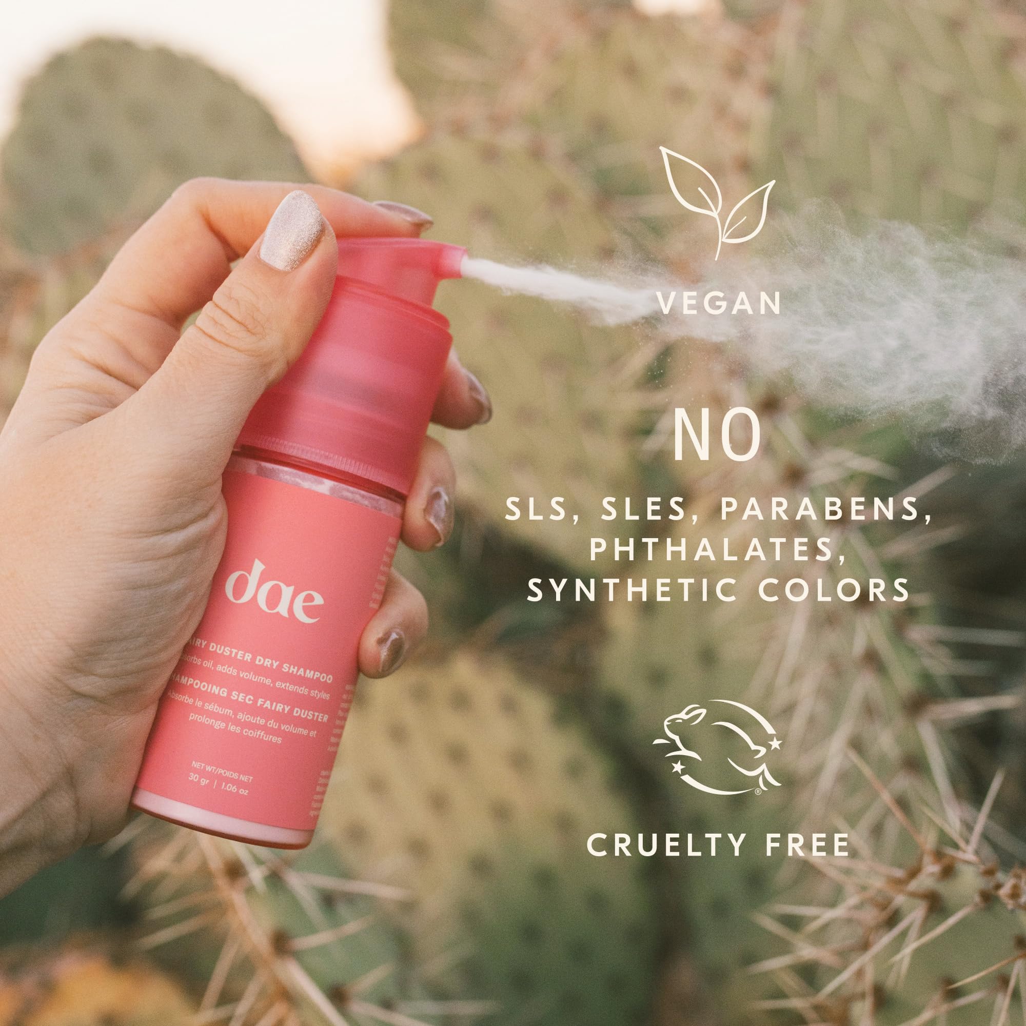 DAE Fairy Duster Dry Shampoo Powder compact display in retail setting