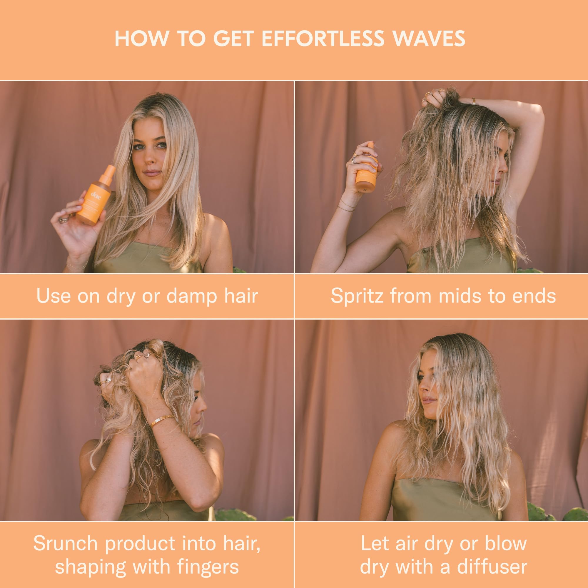 DAE Hibiscus Wave Spray applied to damp hair for effortless texture on lengths.