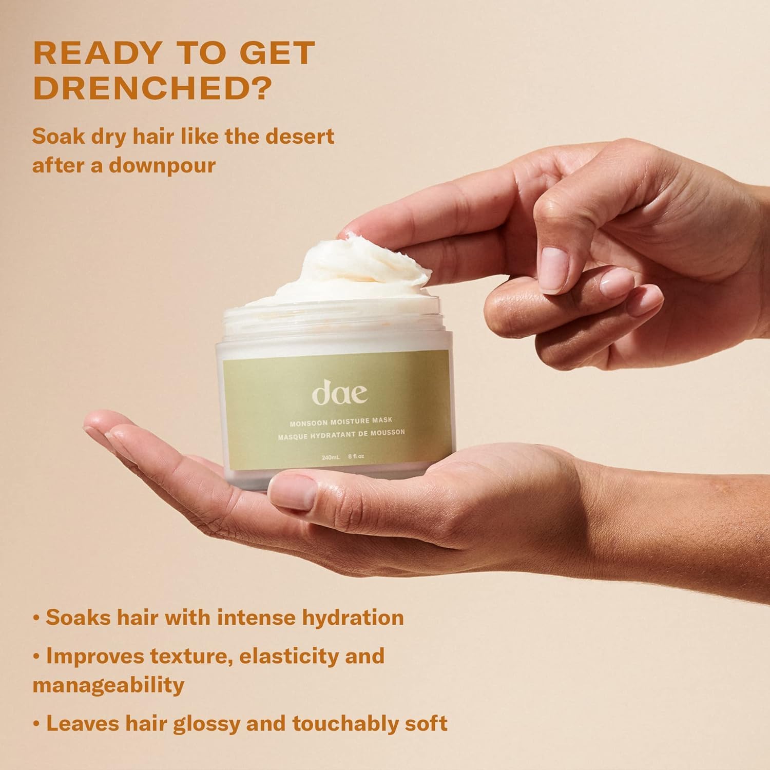 DAE Monsoon Moisture Mask elasticity-boosted hair appears stronger and more resilient.