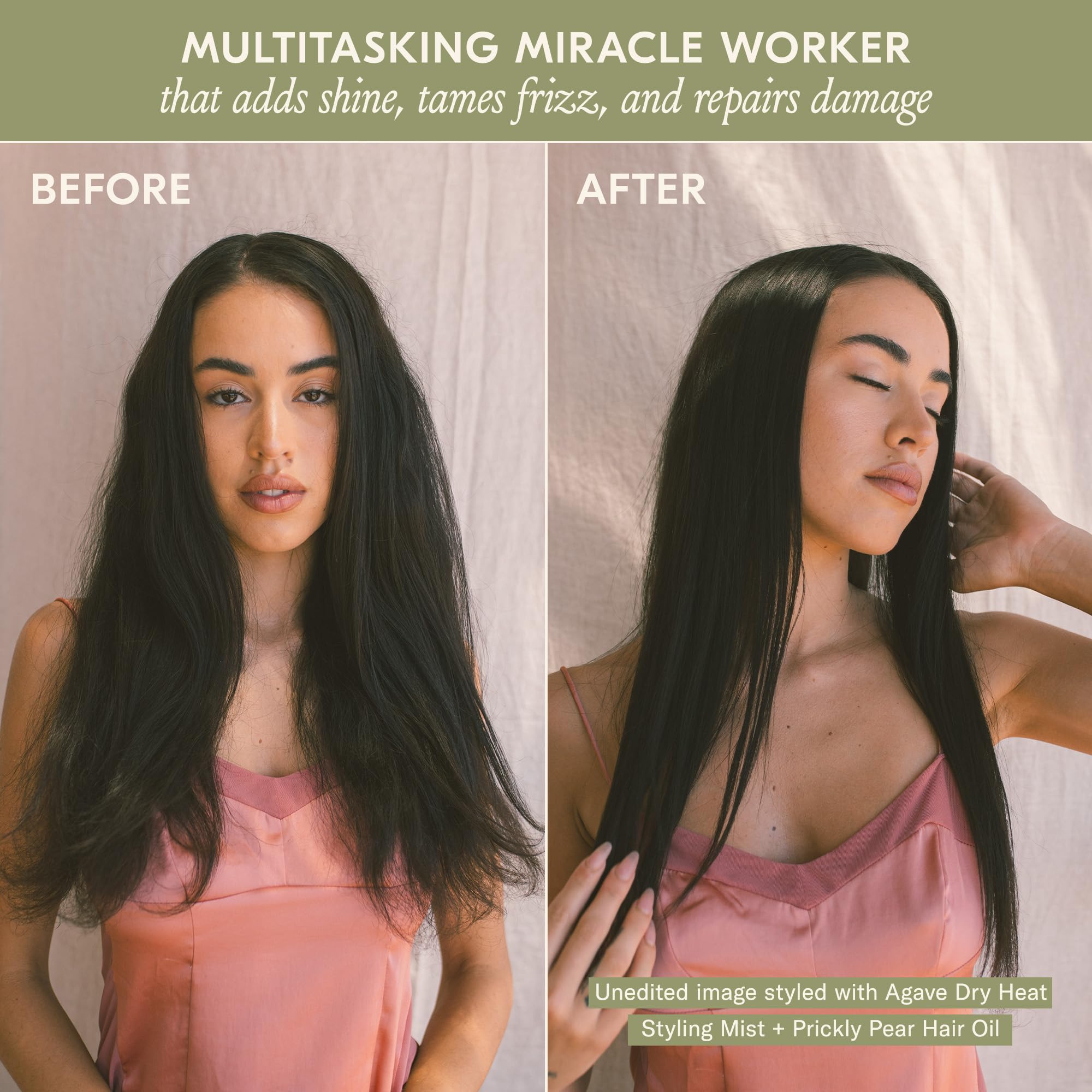 DAE Prickly Pear Hair Oil on hair glosses with healthy shine and manageable tangle-free styling.