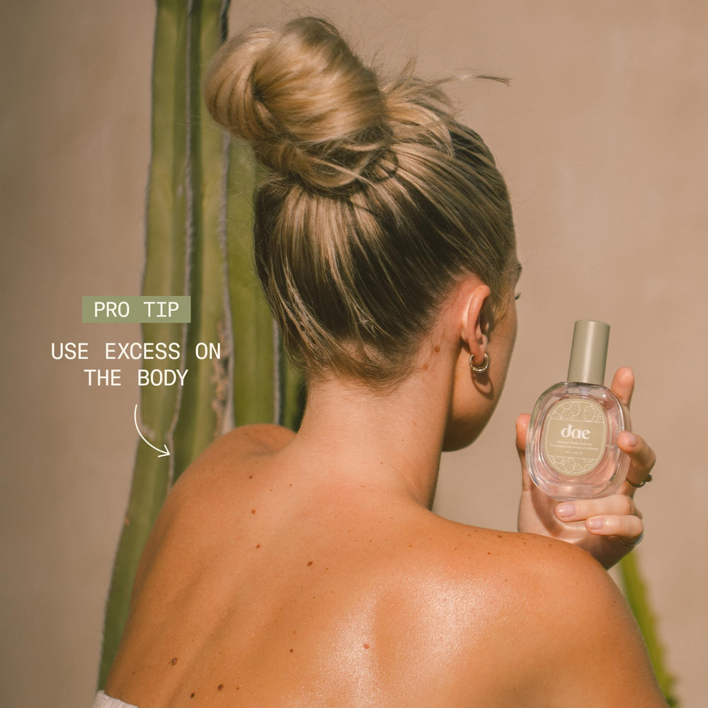 DAE Prickly Pear Hair Oil on display communicates hydration and frizz defense.