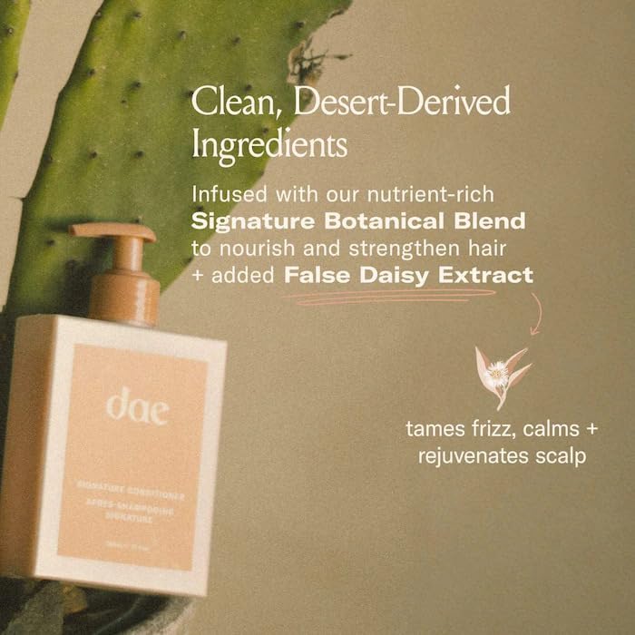 DAE Signature Conditioner ingredients-moringa-daisy-coconut highlights natural oils for moisture and scalp health.